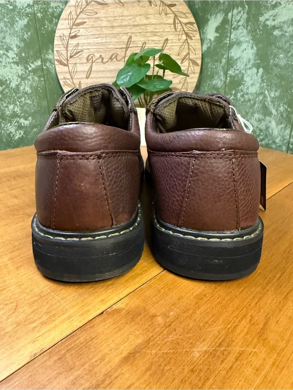 Dr. Scholl's Harrington Mens Slip Resistant Brown Leather Oxford Work Shoes